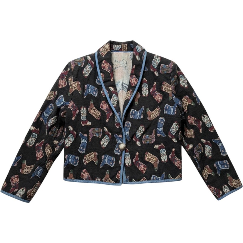 New Identity Tapestry Jacket M Black Cowboy Boot Woven Concho Westerncore